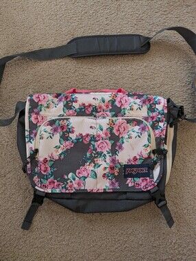 Jansport Floral Messenger Bag in Pink and Black